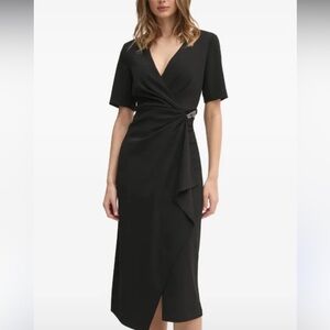 Dkny Black Sheath Midi Dress V-Neck Short Sleeve size 6